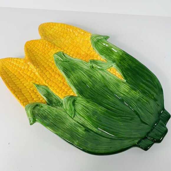 Corn Ceramic Serving Platter Retro Farmhouse Table Decor VTG Kitchen Dish BBQ - Picture 8 of 13